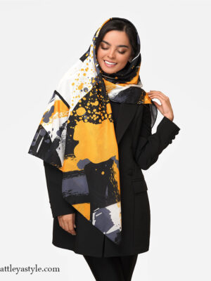 روسری زرد مشکی طوسی