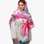 خرید روسری طوسی صورتی
