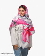 خرید روسری طوسی صورتی