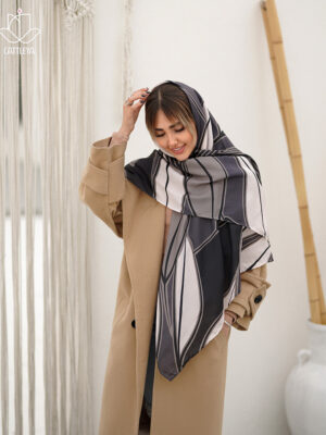 روسری طرحدار طوسی سفید