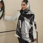 شال طرح برگ سفید مشکی