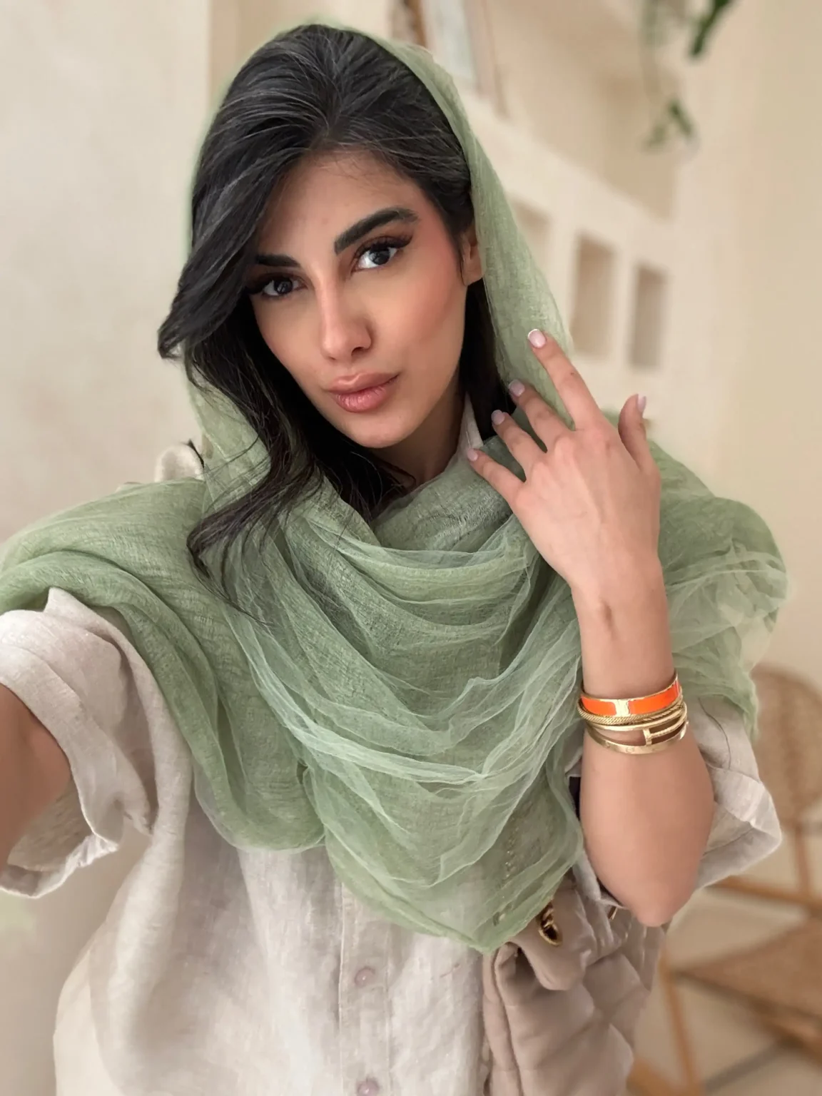 شال حریر مجلسی سبز