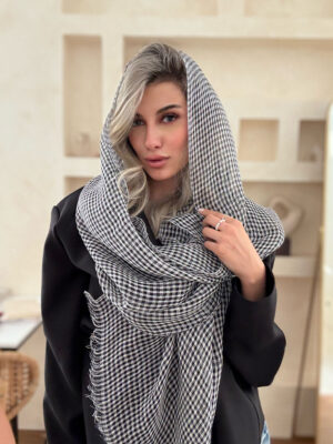 شال چهارخونه سفید مشکی