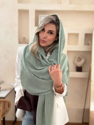 شال حریر سبز پاستلی