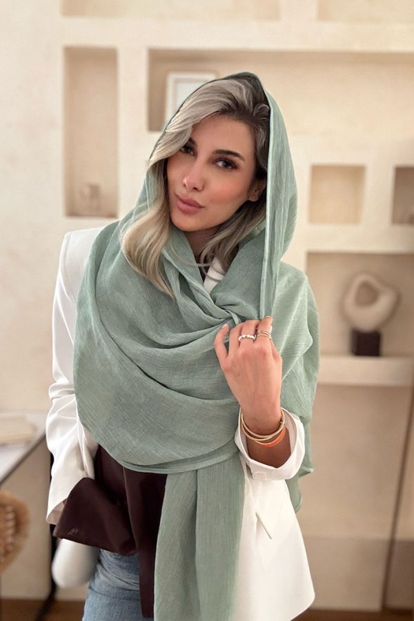 شال حریر سبز پاستلی