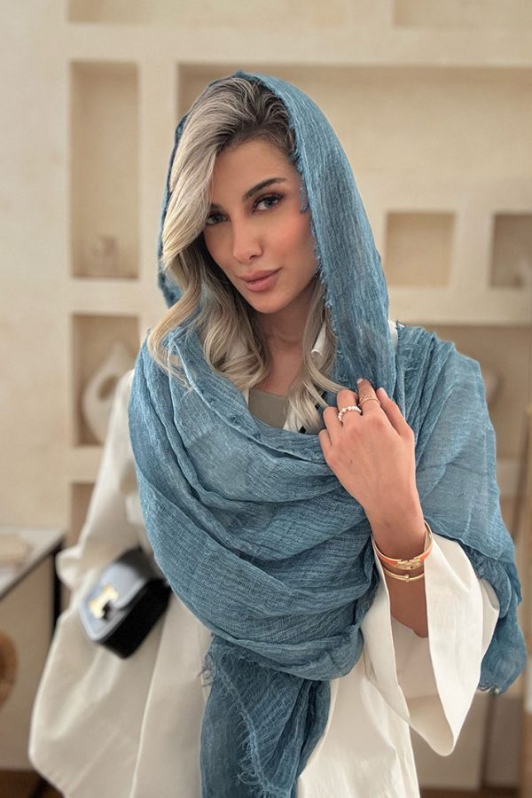 شال آبی لینن