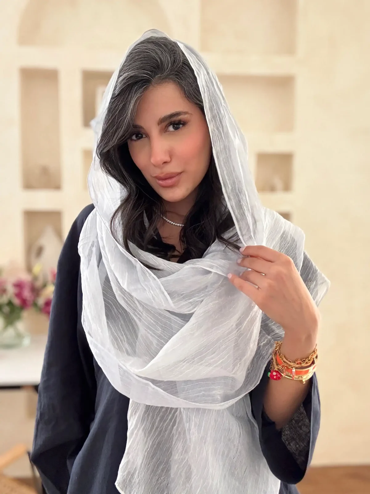 شال حریر آبی