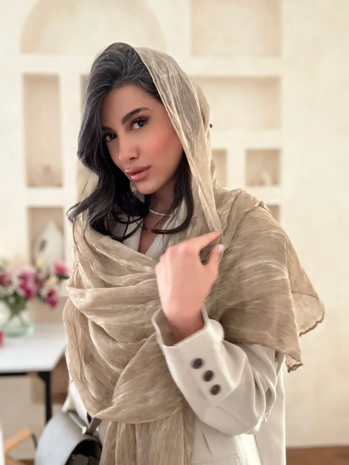 شال حریر نسکافه ای