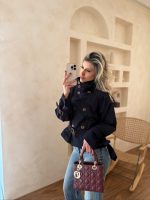 ترنچ کت کوتاه سرمه ای یقه ایستاده - Image 2