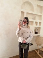 ترنچ کت کوتاه استخوانی یقه ایستاده