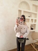 ترنچ کت کراپ استخوانی یقه ایستاده - Image 9