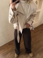 ترنچ کت کراپ استخوانی یقه ایستاده - Image 3