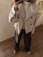 ترنچ کت کراپ استخوانی یقه ایستاده - Image 2