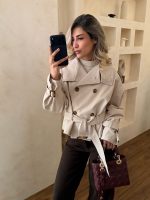 ترنچ کت کراپ استخوانی یقه ایستاده