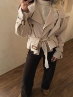 ترنچ کت کراپ استخوانی یقه ایستاده - Image 4