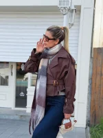 ترنچ کت کراپ قهوه ای - Image 3