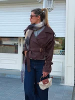 ترنچ کت کراپ قهوه ای - Image 2