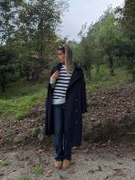 ترنچ کت کلاسیک بلند سرمه ای