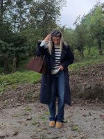 ترنچ کت کلاسیک بلند سرمه ای - Image 2