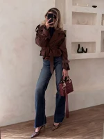 ترنچ کت کراپ قهوه ای