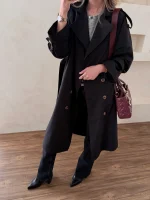 ترنچ کت کلاسیک بلند مشکی - Image 4