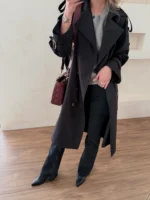 ترنچ کت کلاسیک بلند مشکی - Image 3