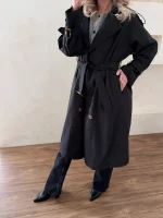 ترنچ کت کلاسیک بلند مشکی - Image 2