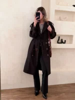 ترنچ کت کلاسیک بلند مشکی