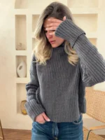 پلیور کراپ یقه اسکی طوسی