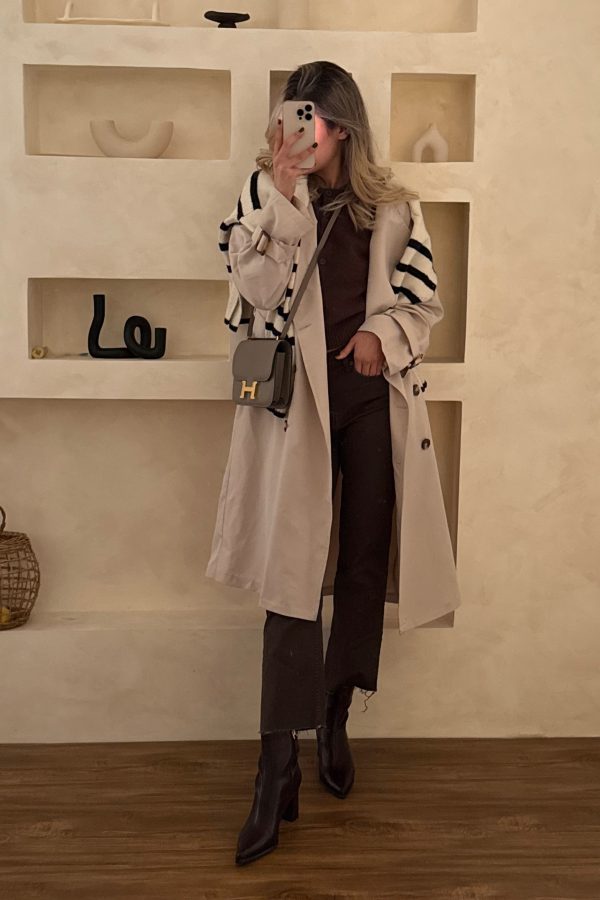 ترنچ کت کلاسیک بلند استخوانی کتان زارا