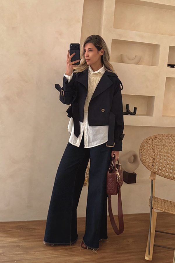 ترنچ کت کراپ سرمه ای 2