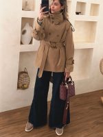 ترنچ کت نسکافه ای یقه ایستاده