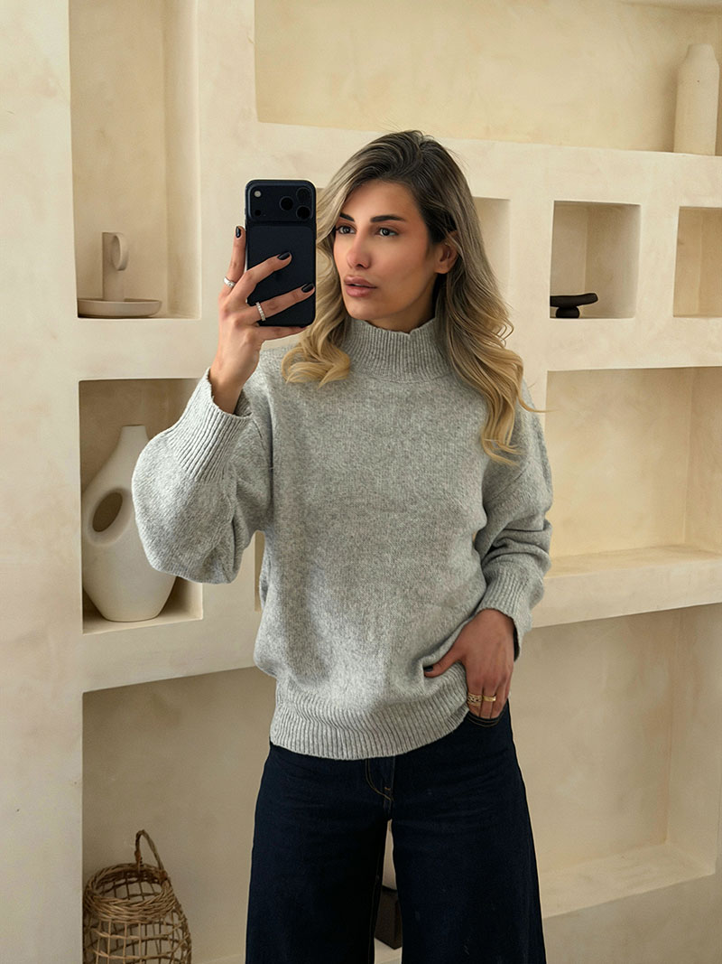 پلیور-طوسی-۲ پلیور موهر یقه ایستاده طوسی - Image 1