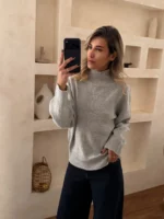 پلیور موهر یقه ایستاده طوسی - Image 2