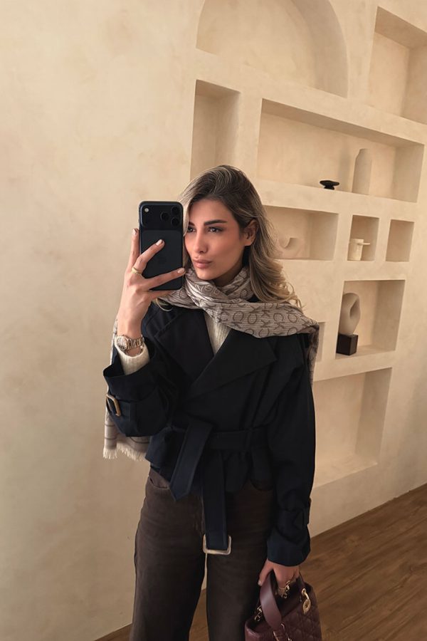 ترنچ کت کراپ سرمه ای