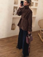 ترنچ کت قهوه ای یقه ایستاده - Image 3