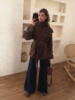 ترنچ کت قهوه ای یقه ایستاده