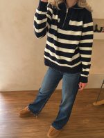 پلیور نیم زیپ ZARA سفید سرمه ای - Image 3