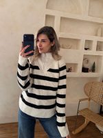 پلیور نیم زیپ ZARA کرم مشکی - Image 2