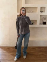 پلیور V-line طوسی مشکی