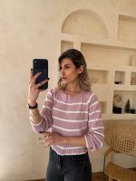 پلیور راه راه صورتی و سفید