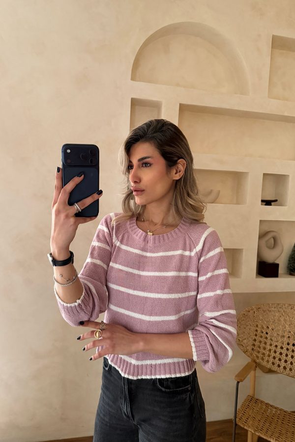 پلیور راه راه صورتی و سفید