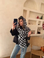 شال چهارخونه سفید مشکی