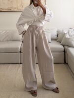 شومیز RELAXED LINEN 100% MANGO رنگ سفید - تصویر 2