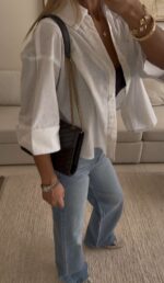 شومیز RELAXED LINEN 100% MANGO رنگ سفید - Image 3