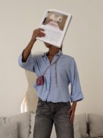 شومیز RELAXED LINEN 100% MANGO رنگ SKY BLUE - Image 3