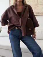 شومیز لینن H&M رنگ موکا تیره