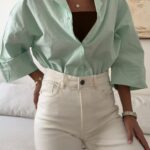 شومیز لینن H&M رنگ سبز پاستلی