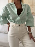 شومیز لینن H&M رنگ سبز پاستلی