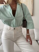 شومیز لینن H&M رنگ سبز پاستلی - Image 3